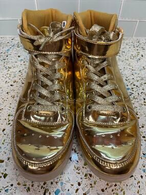 Metallic Gold High Top LED Light Up Sneakers Rechargeable Womens Size 8.5 EU 39